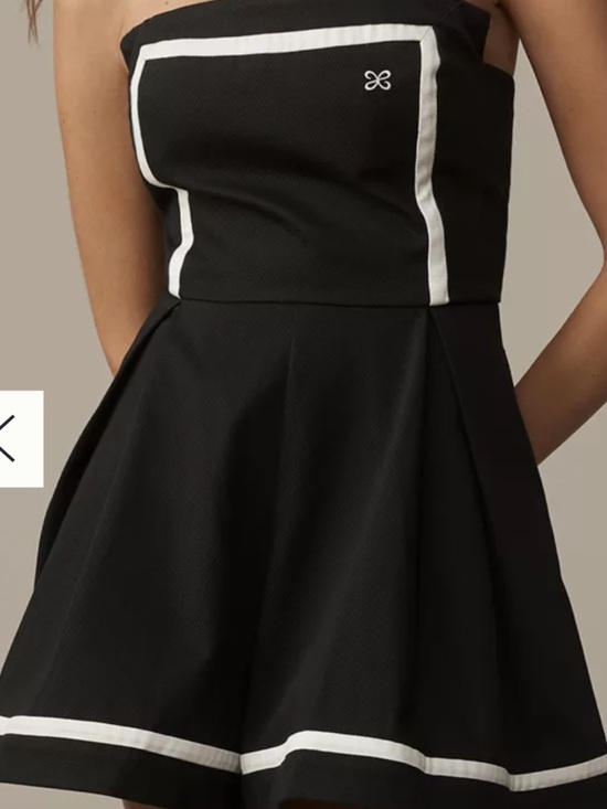 Maeve Pants - Maeve Black Strapless A-Line Shorts Romper with White Trim